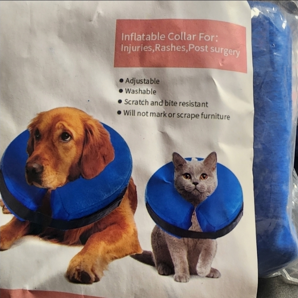 Pet Inflatable Collar Large Blue Washable Adjustable‎ Dog Cone New 285